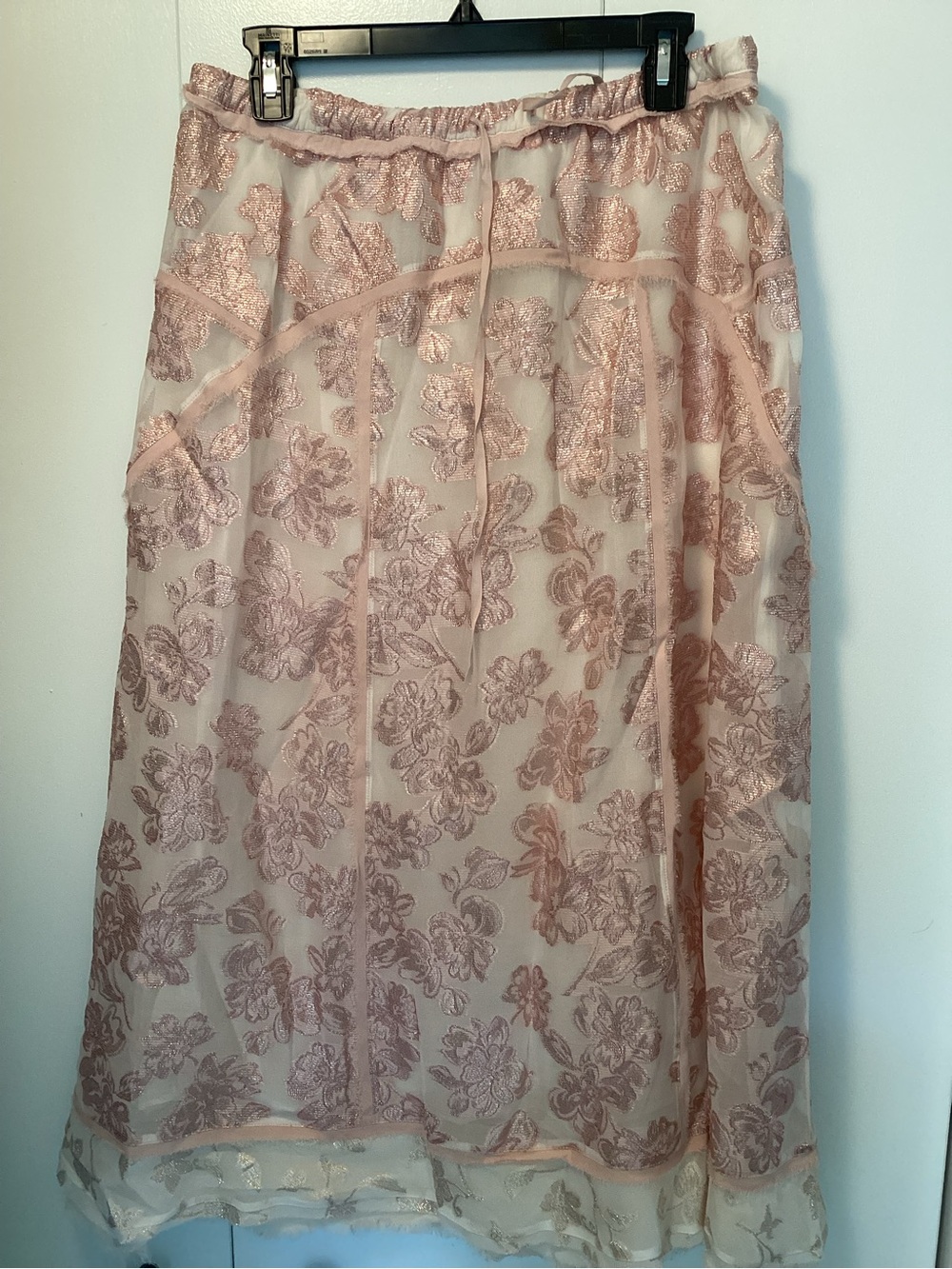Zara Blush Pink Metallic Floral Maxi Skirt